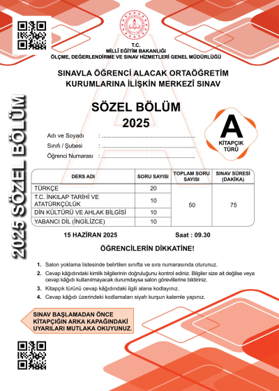 2025 LGS Sınav Soruları (Sözel- Sayısal Beraber)