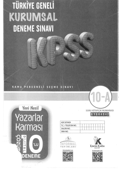 KPSS Genel Yetenek Genel Kültür Yazarlar Karması 10 Deneme Dijital Çözümlü İnformal Yayınları