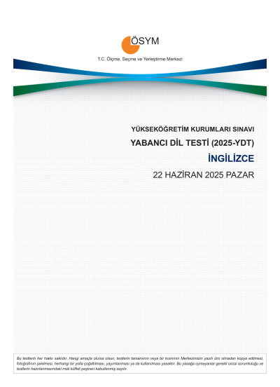 2025 YDT İngilizce Çıkmış Sınav Soruları