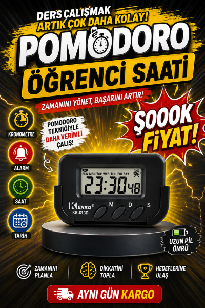 Kenko Pomodoro Öğrenci Saati - Kronometreli Ders Çalışma Saati - Dijital Masa Saati Kenko KK-613D