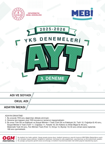 MEBİ YKS Denemeleri AYT 3. Deneme