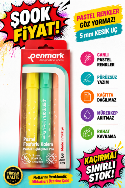 Penmark Kalem Tipi Fosforlu Kalem 3 Lü Bristol Pastel