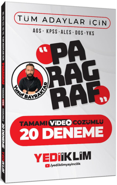 Tüm Adaylar İçin Paragraf Tamamı Video Çözümlü 20 Deneme Yediiklim Yayınları