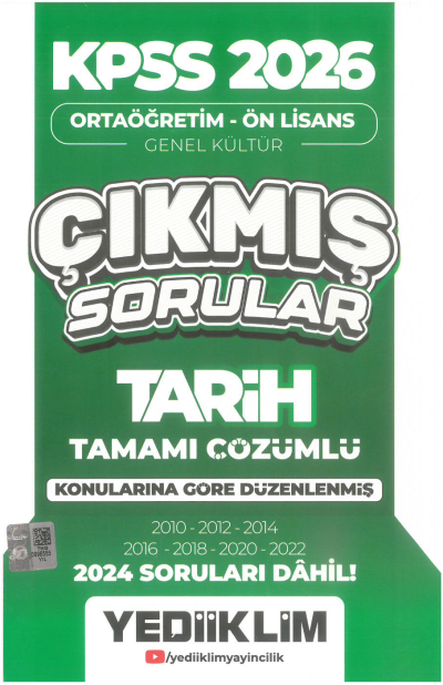 2026 KPSS Ortaöğretim-Önlisans Tarih Konularına Göre Çıkmış Sorular(2024 soruları dahil) Yediiklim Yayınları