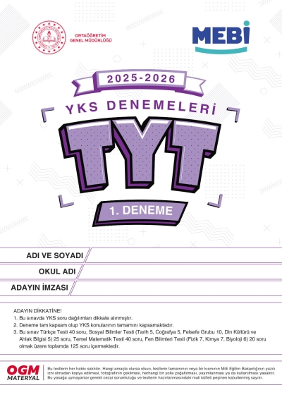 MEBİ YKS Denemeleri TYT 1. Deneme