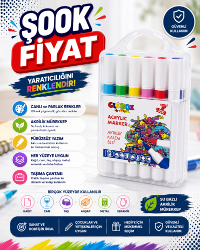 Globox Akrilik Marker Kalem Seti 12 Renk