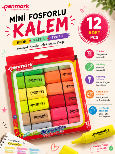 PENMARK 12'Lİ FOSFORLU KALEM SETİ