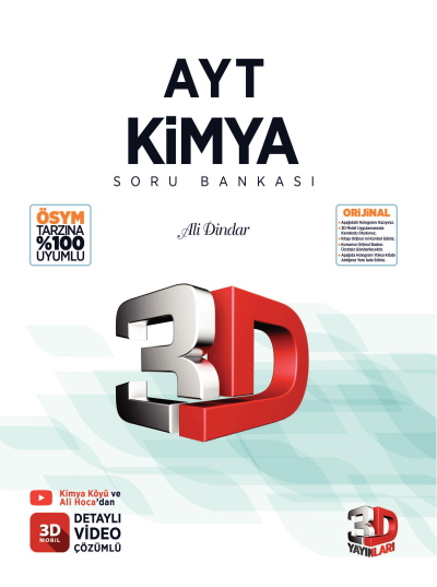 2026 AYT 3D Kimya Tamamı Video Çözümlü Soru Bankası 3D Yayınları