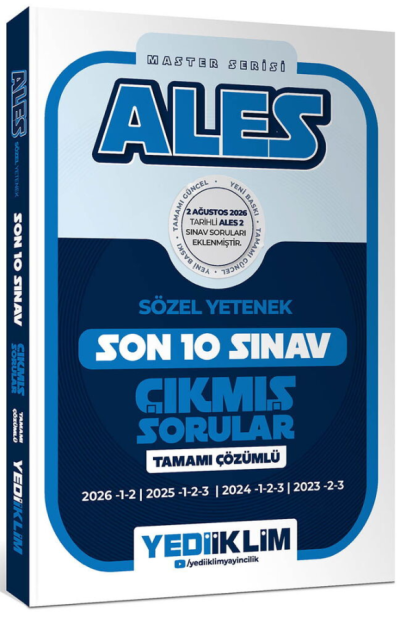 2027 ALES Sözel Yetenek Master Serisi Tamamı Çözümlü Son 10 Sınav Çıkmış Sorular Yediiklim Yayınları