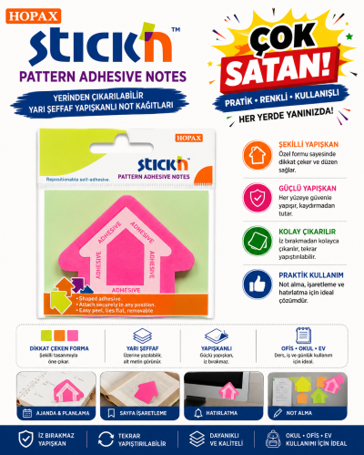 Pembe Ok Şekilli 50 Yaprak 70x70 Yapışkanlı Not Kağıdı